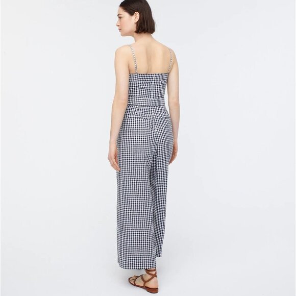 NWT J.Crew Tie-waist Linen Jumpsuit in Navy White Gingham Belted 1-Piece 4 - Picture 4 of 14